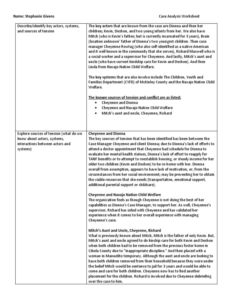 Case Analysis Worksheet Givens PDF Family Foster Care