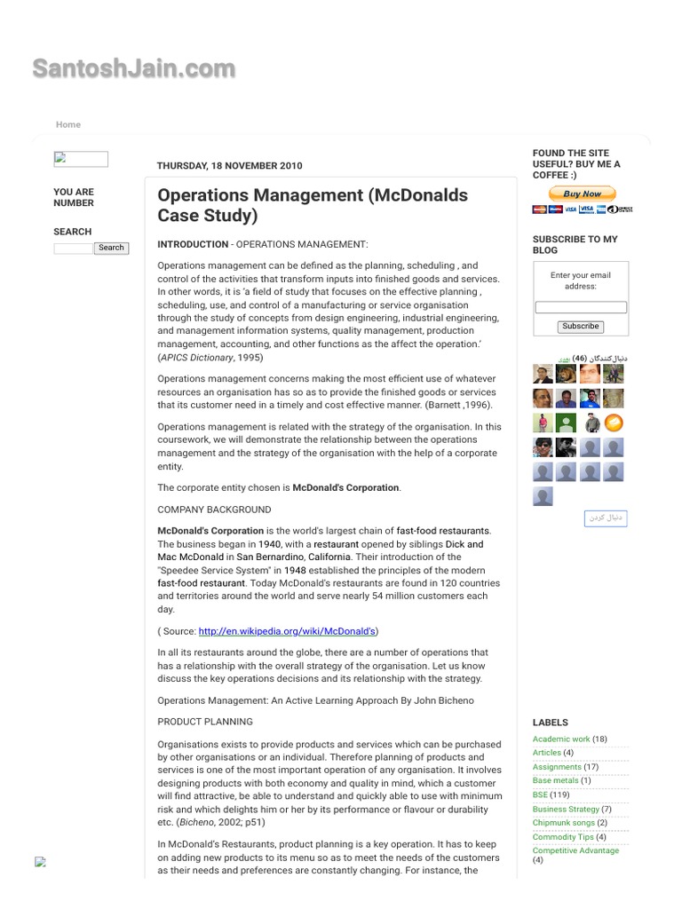 Operations Management (McDonalds Case Study) | PDF | Supply Chain ...
