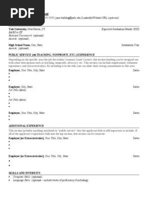 Yale College Common Good Career Resume Template