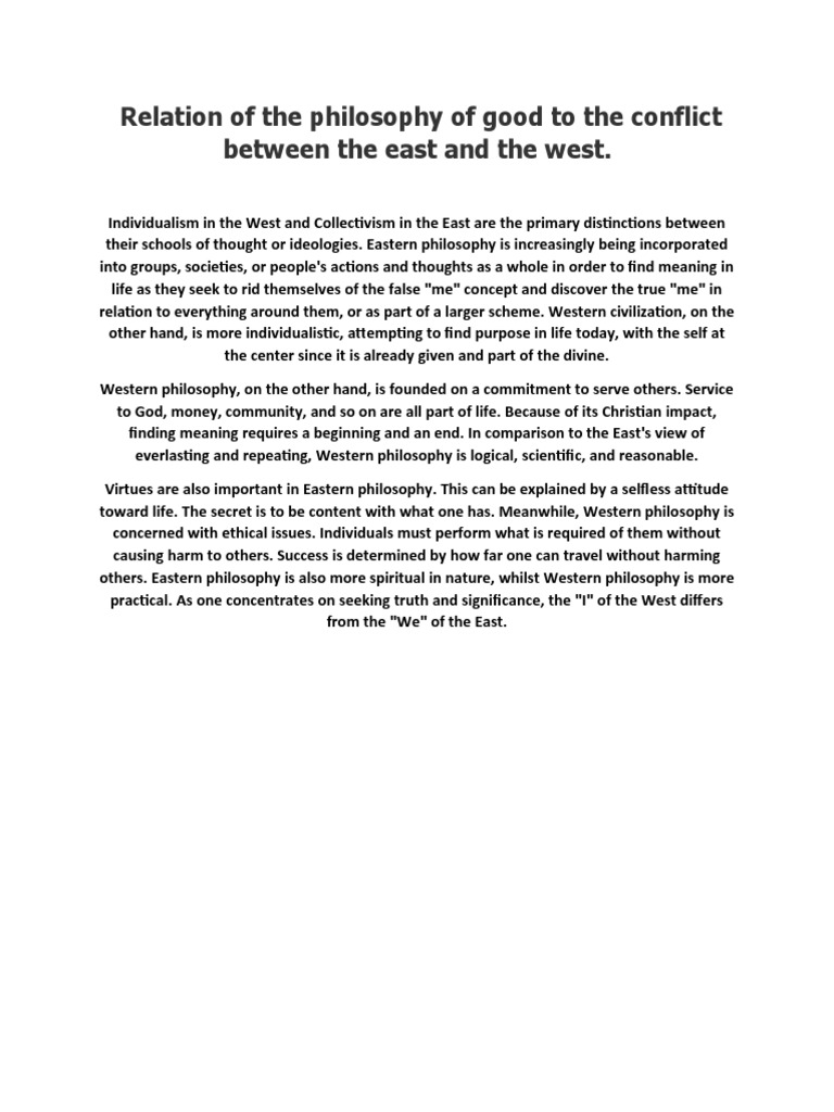 Relation of The Philosophy of Good To The Conflict Between