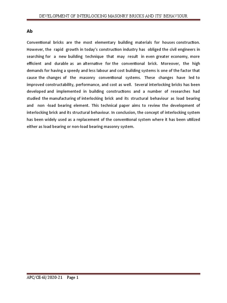 Interlocking Brick Development and Behavior | PDF | Brick | Concrete