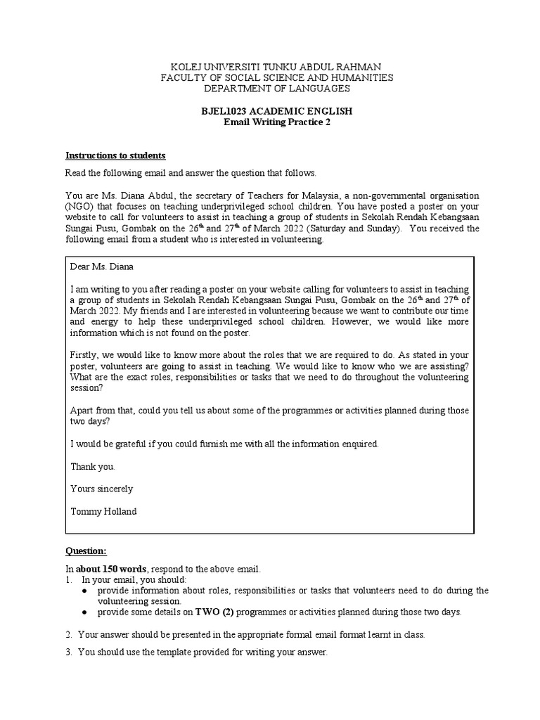 Practice 2 email writing pdf