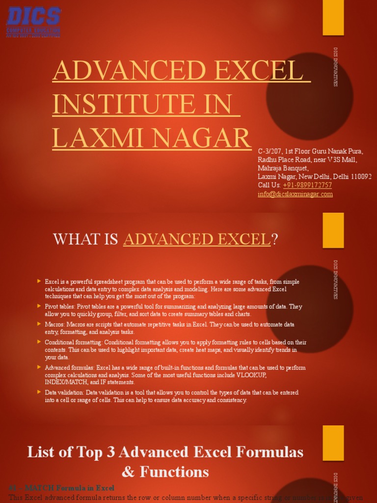 Advanced Excel Institute in Laxmi Nagar | PDF
