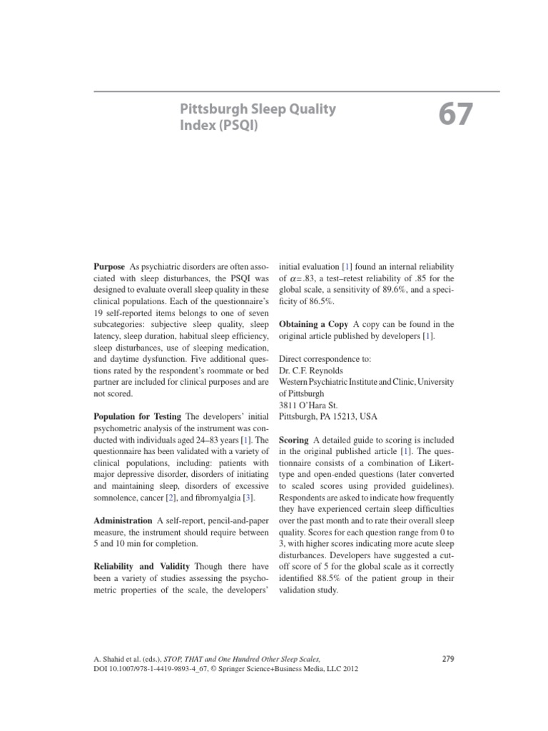 Pittsburgh Sleep Quality Index (PSQI) PDF