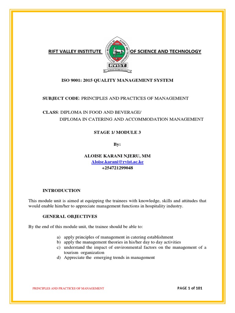 Principles and practices of management pdf science goal
