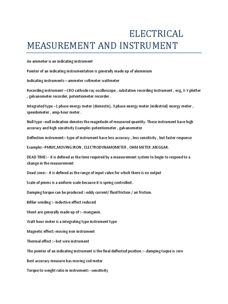 Electrical measurement and instrumentation self notes pdf