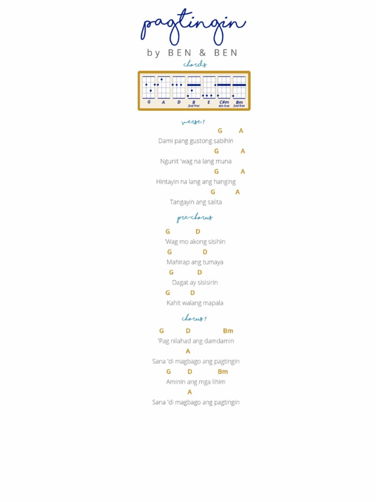 Pagtingin by Ben&ben Ukulele Chords and Lyrics PDF