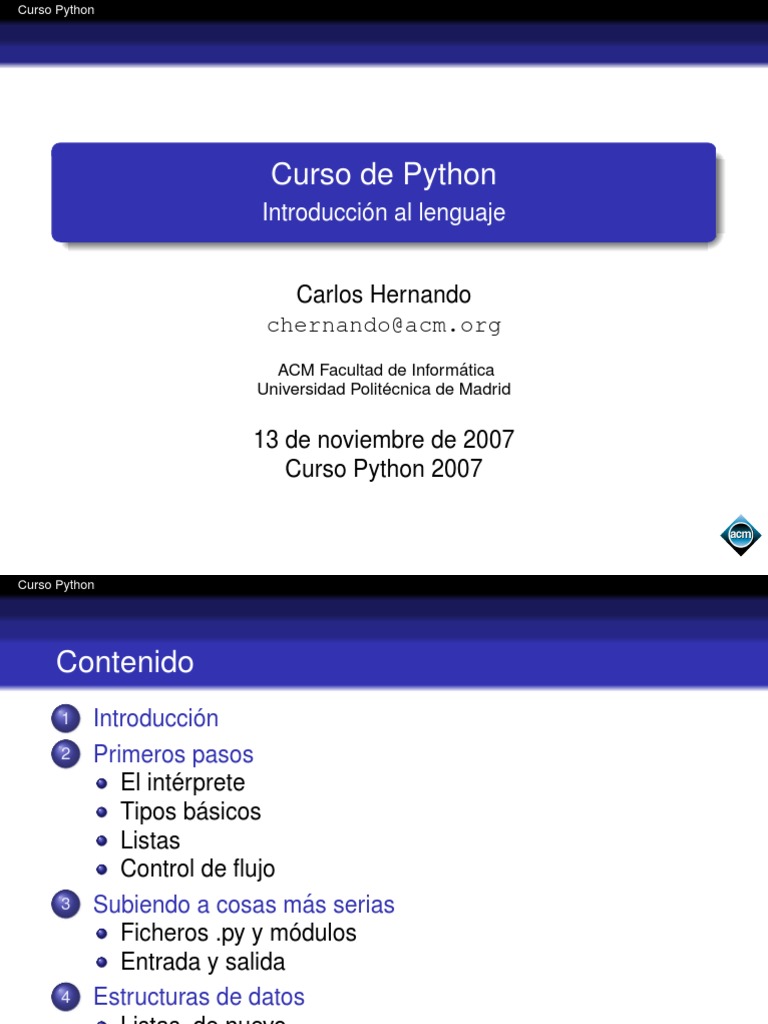Curso de Python: Introducci ´on al lenguaje | Python (lenguaje de ...