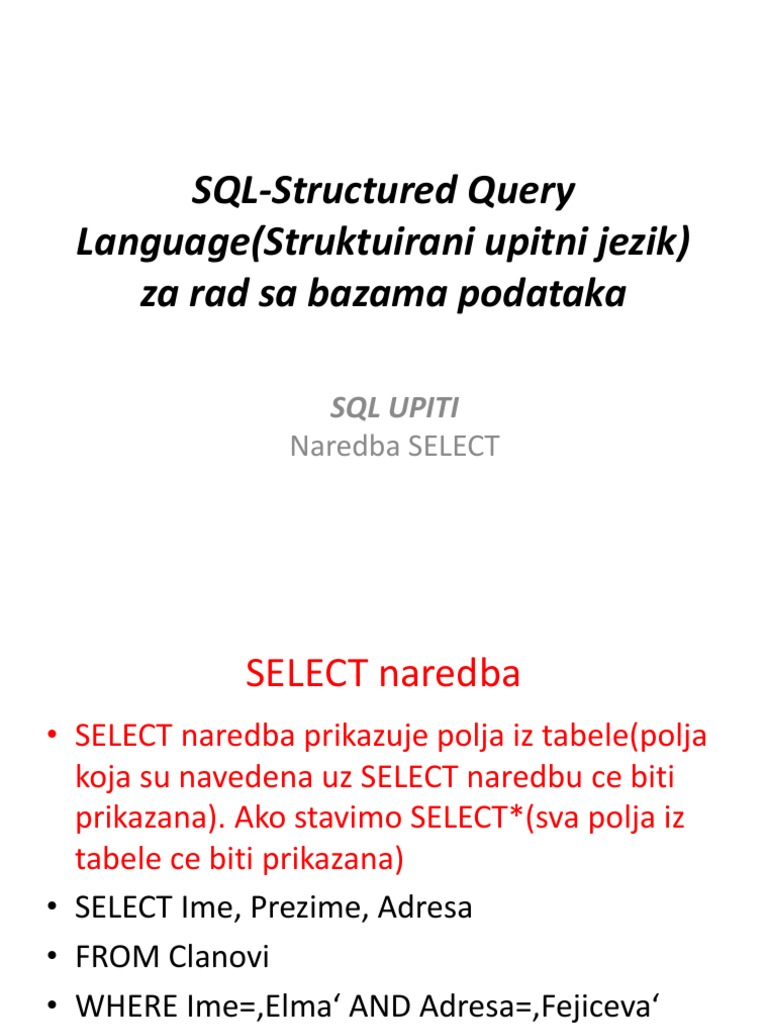 SQL I SELECT Naredba | PDF