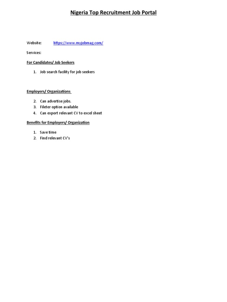 Nigeria top recruitment job portal website services pdf