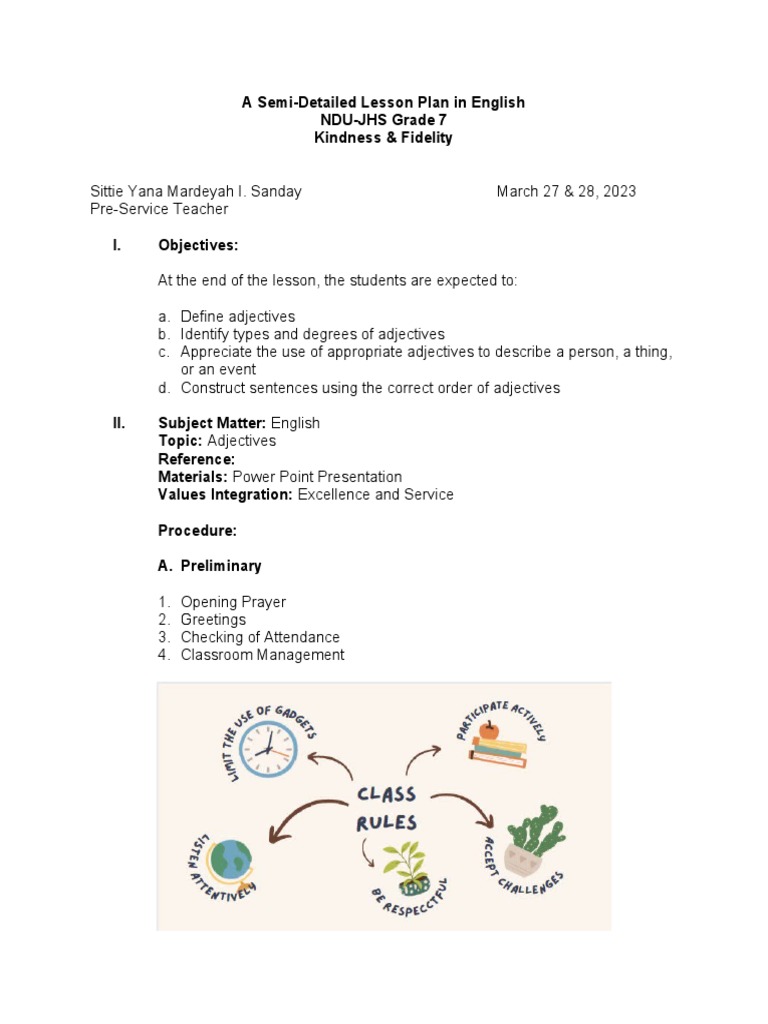 Demo Teaching Lesson Plan Pdf Adjective Morphology