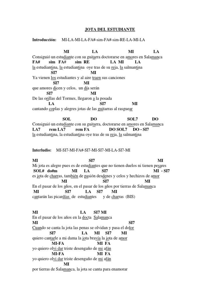 Jota Del Estudiante Letra Y Acordes Pdf