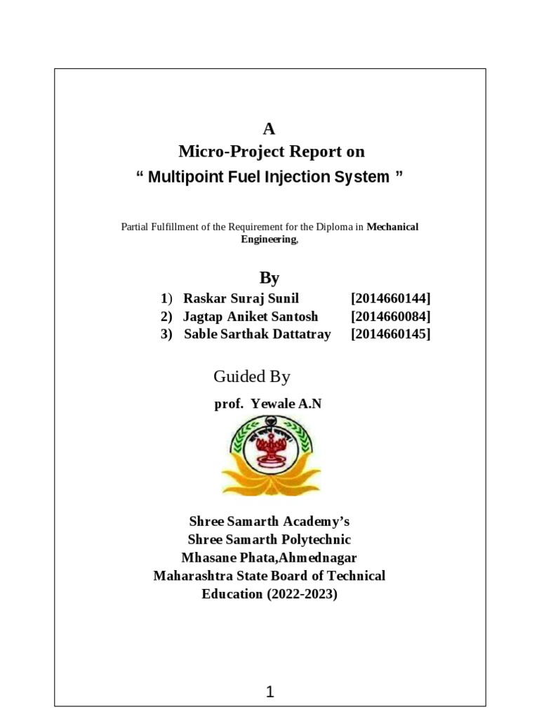 A MicroProject Report On " Multipoint Fuel Injection System " PDF