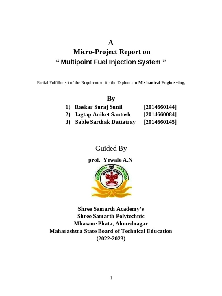 A MicroProject Report On " Multipoint Fuel Injection System " PDF