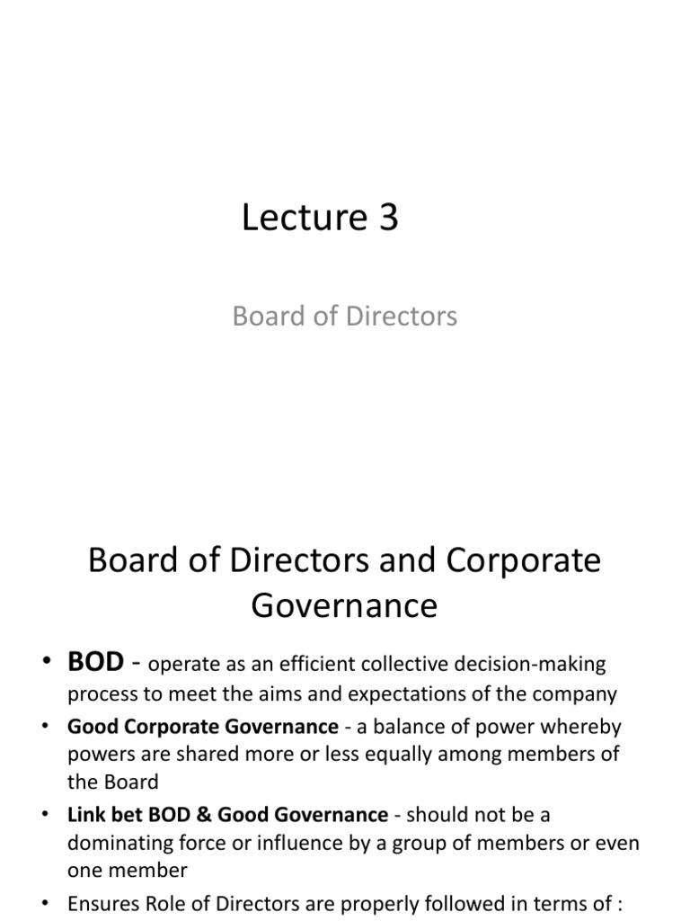 Lecture 3 (A) | PDF | Board Of Directors | Corporate Governance