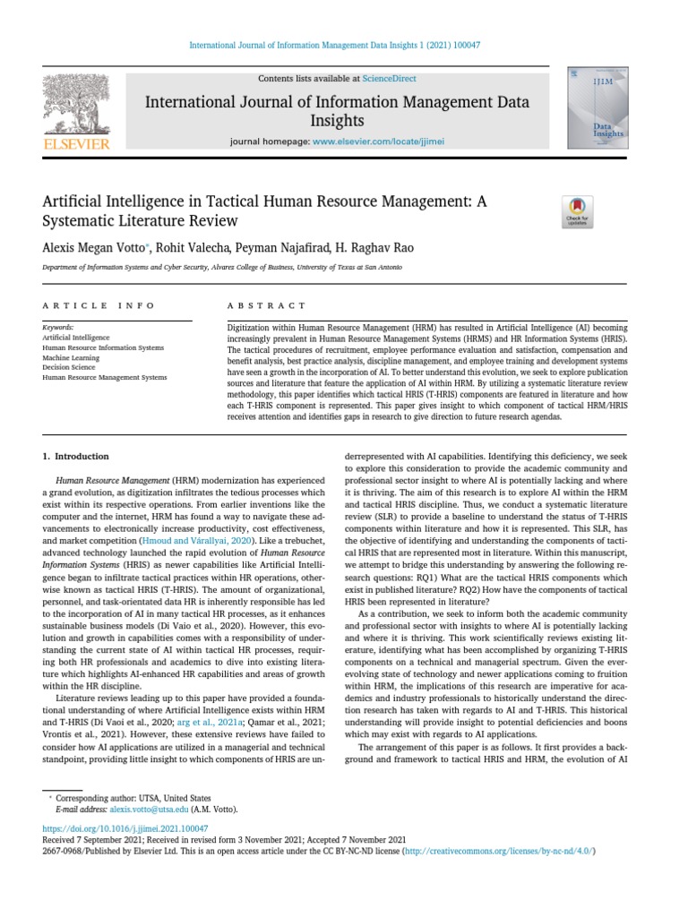 Artificial Intelligence in Tactical Human Resource Management | PDF
