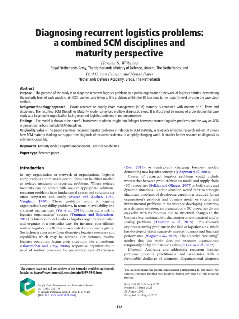 Diagnosing Recurrent Logistics Problems A Combined SCM Disciplines