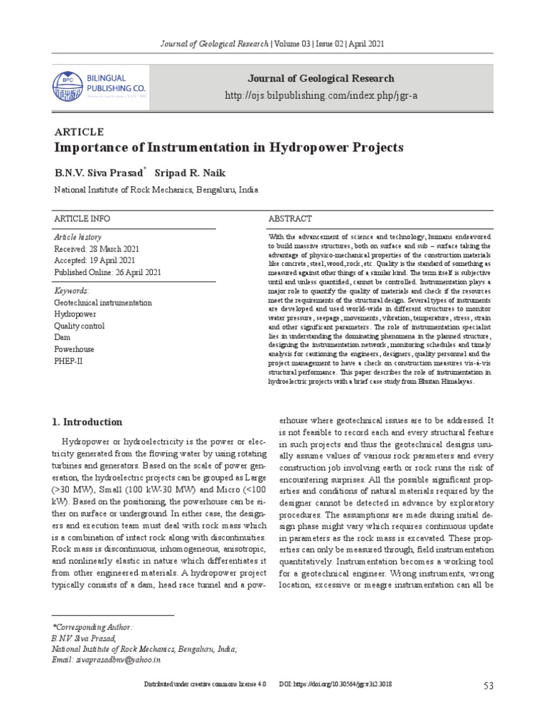 Role of Instrumentation in Hydropower Projects | PDF | Science ...