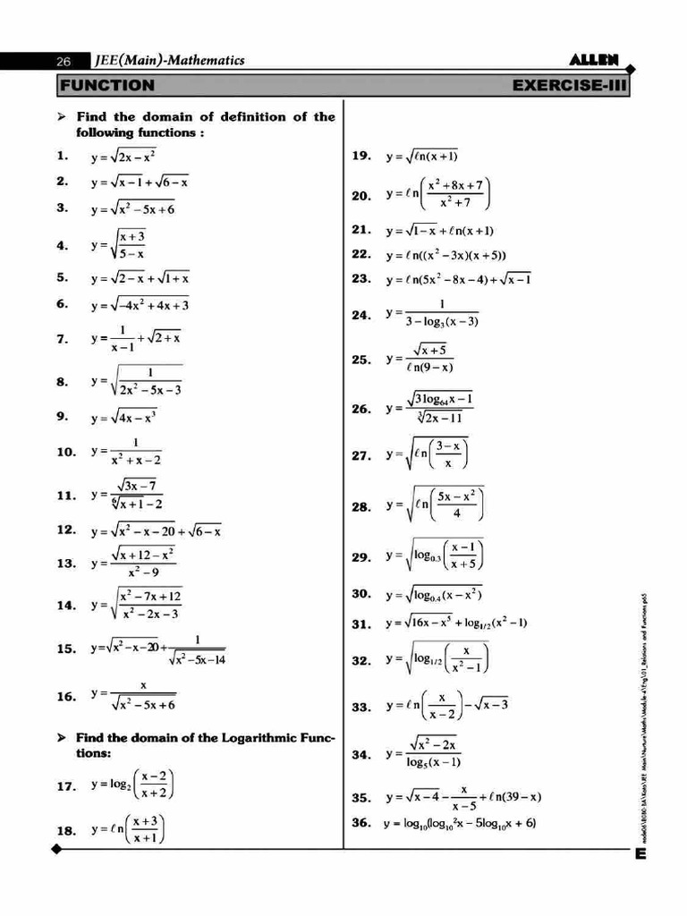 Domain Range Questions PDF