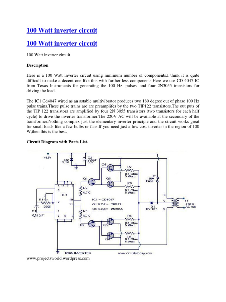 100 Watt Inverter Circuit Design | PDF