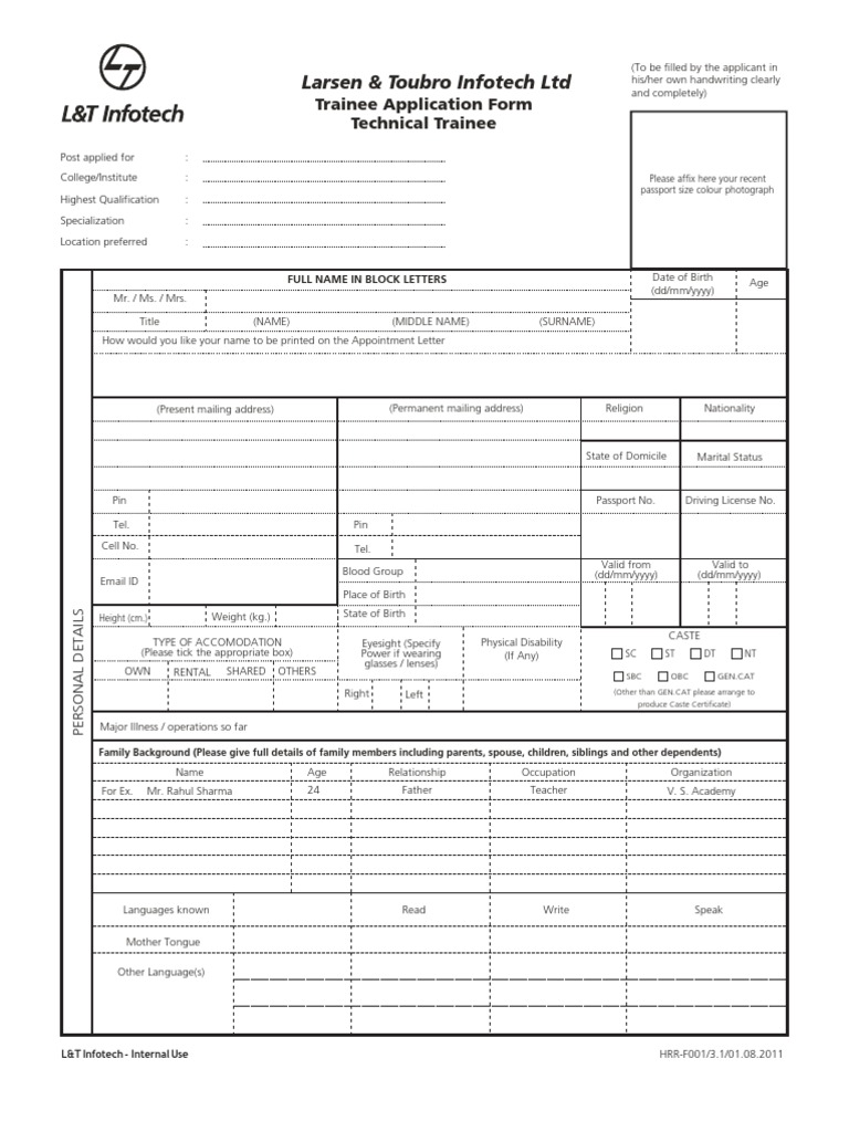 L&T Infotech Trainee Application Form | PDF | Further Education | Business