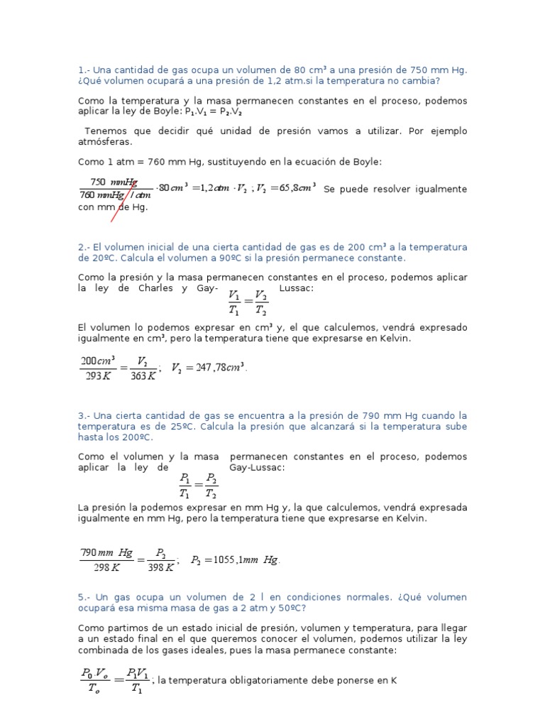 Cálculos de Volumen y Presión de Gases | PDF | Gases | Fases de la materia