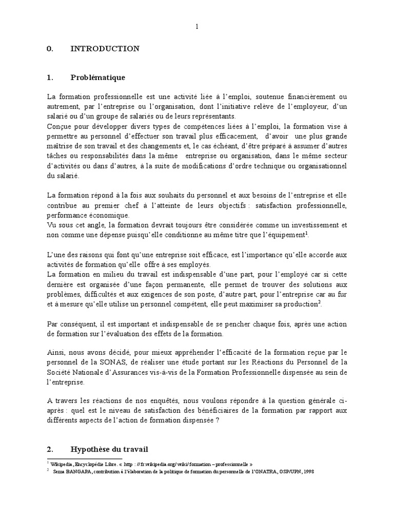 Évaluation de la Formation Professionnelle à la SONAS | PDF | Business ...