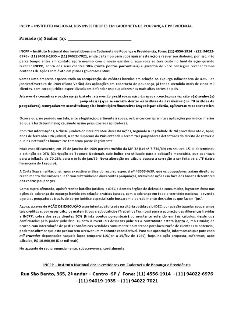 INCPP | PDF | Advogado | Caderneta de Poupança