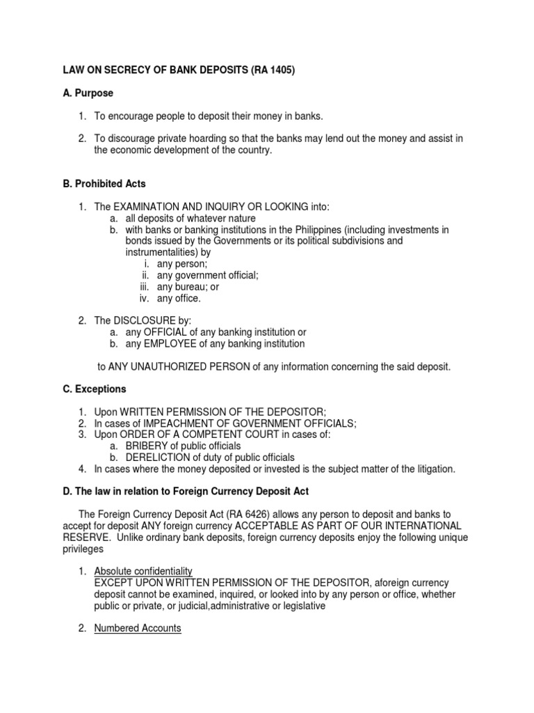 Secrecy OF BANK DEPOSIT | PDF | Banks | Money