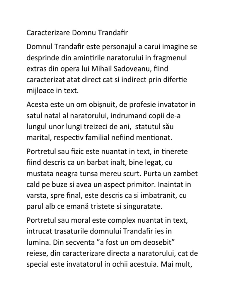 Caracterizare Domnu Trandafir | PDF