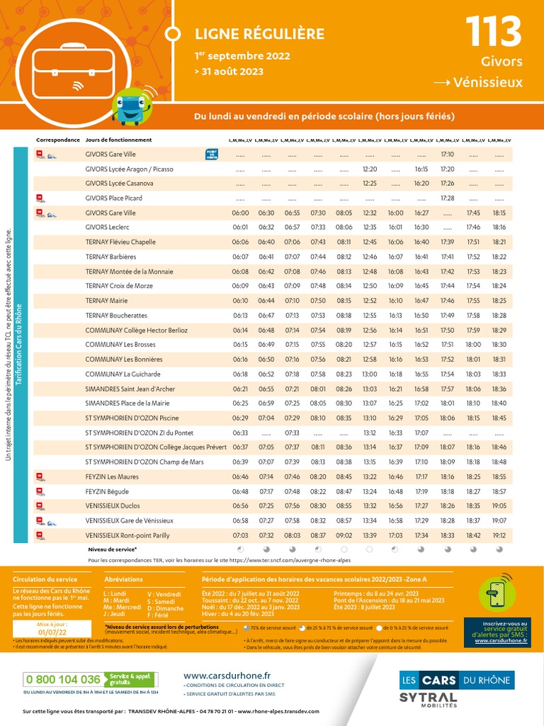 Horaires du bus 113 Givors-Vénissieux | PDF | Transport