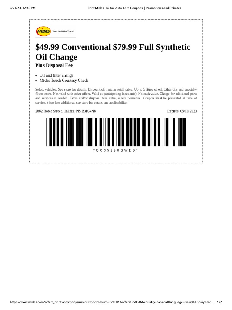 Print Midas Halifax Auto Care Coupons Promotions and Rebates PDF
