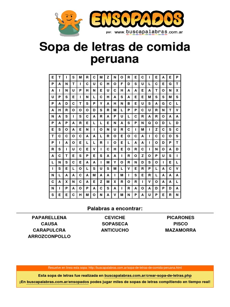 Sopa de letras de comida peruana | PDF | Artes del Lenguaje y Comunicación