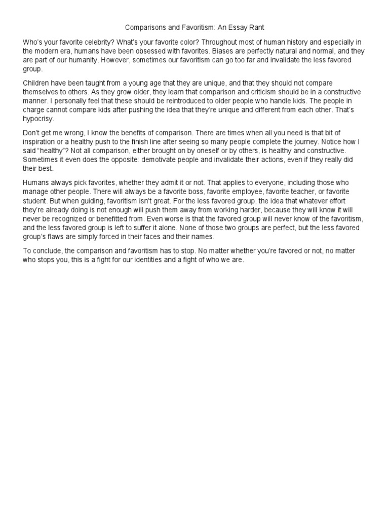 Comparisons and Favoritism An Essay Rant | PDF | Self-Improvement