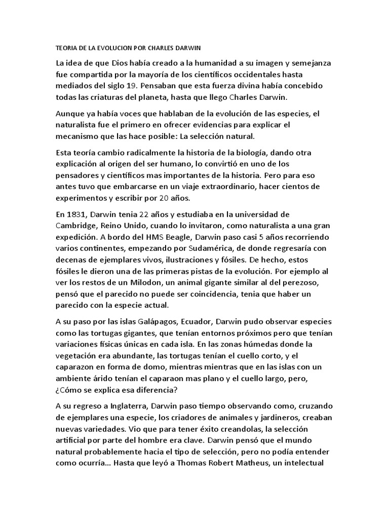 Teoria de La Evolucion Por Charles Darwin | PDF | Charles Darwin ...