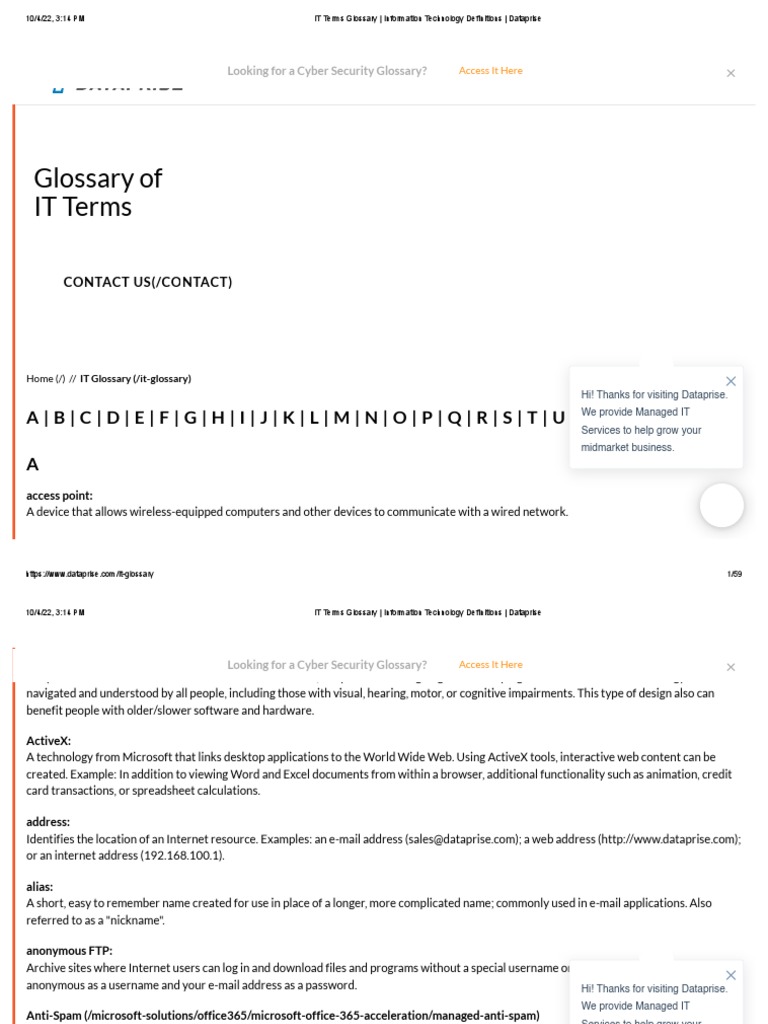 IT Terms Glossary - Information Technology Definitions - Dataprise ...