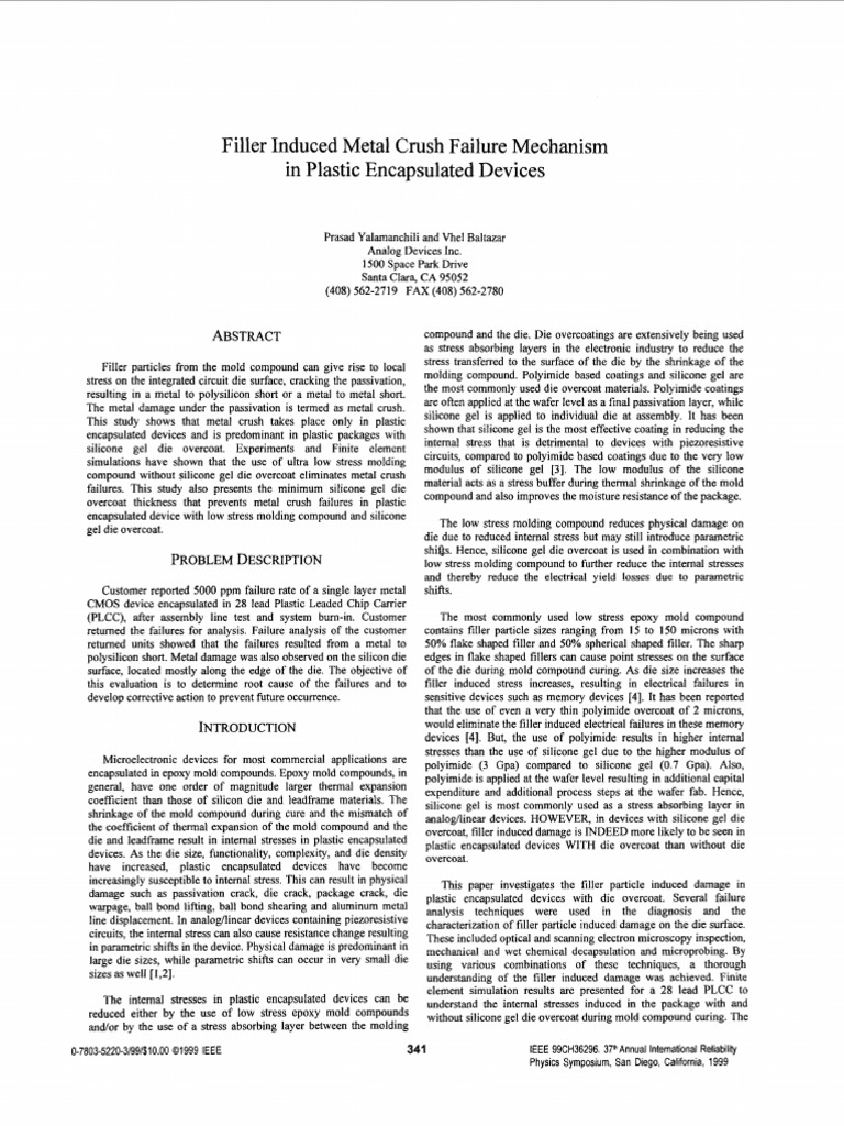 Filler Induced Metal Crush Failure Mechanism in Plastic Encapsul | PDF ...