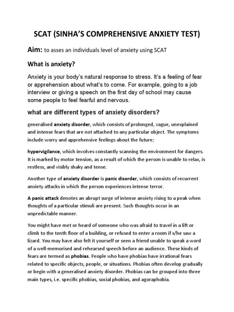 SCAT | PDF | Anxiety Disorder | Phobia