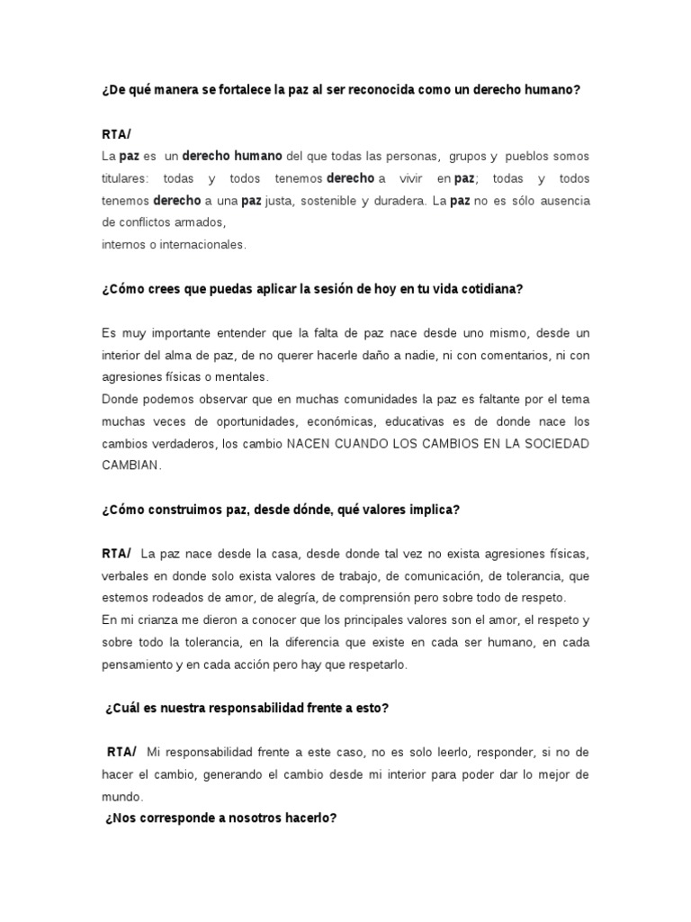 La paz como derecho humano esencial | PDF | Paz | Tolerancia