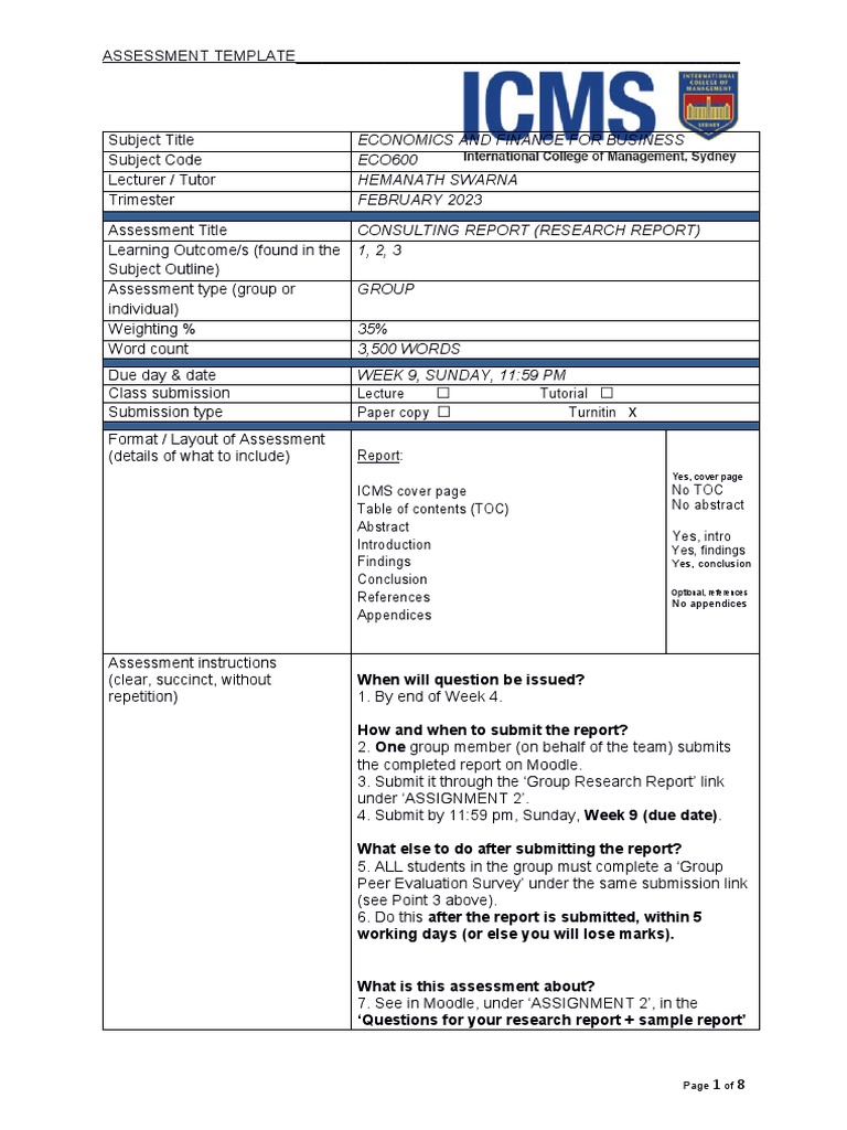 ECO600 - Assessment Template - Group Consulting Report - Feb 23 5 | PDF ...