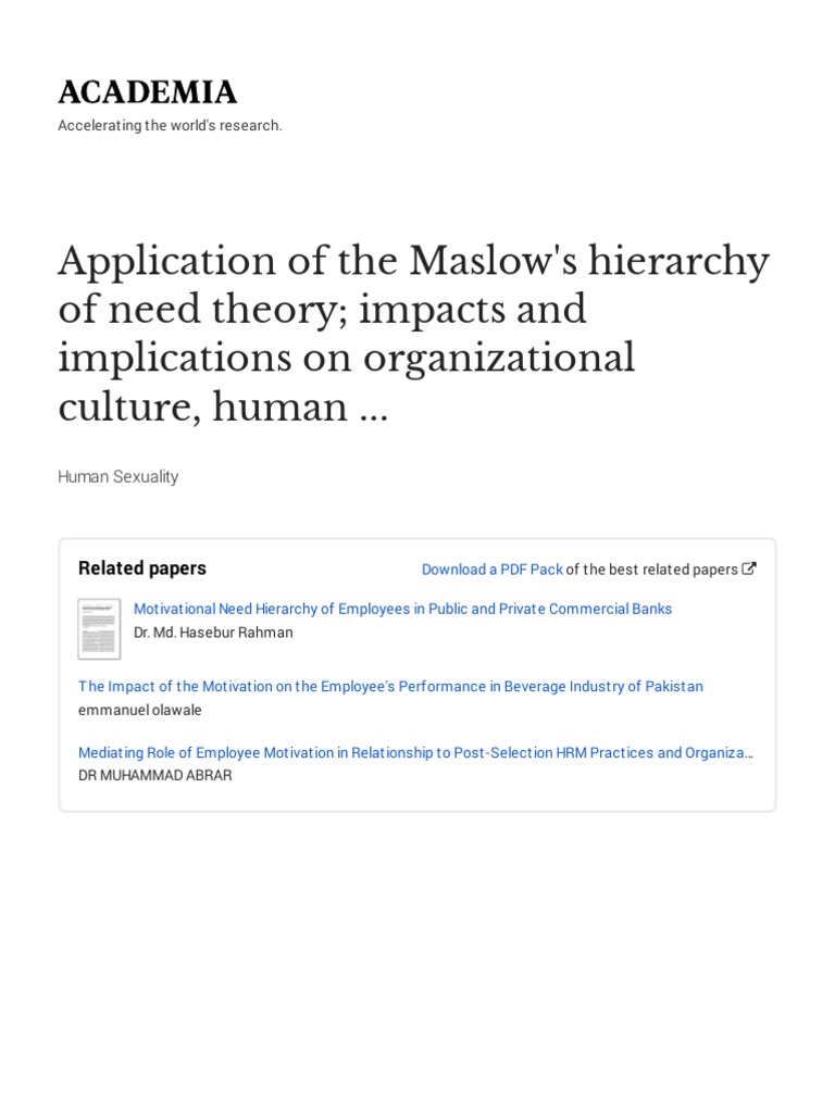Application of The Maslow's Hierarchy of Need Theory Impacts | PDF ...
