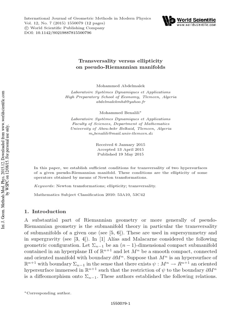 July 2 2015 15 1 wspc s0219 8878 ijgmmp j043 1550079 transversality