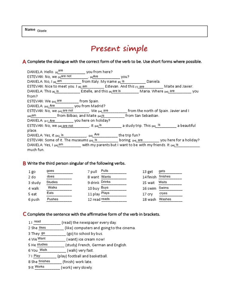 (Ingles) WS - 2 - Present - Simple | PDF | Meal | Workweek And Weekend