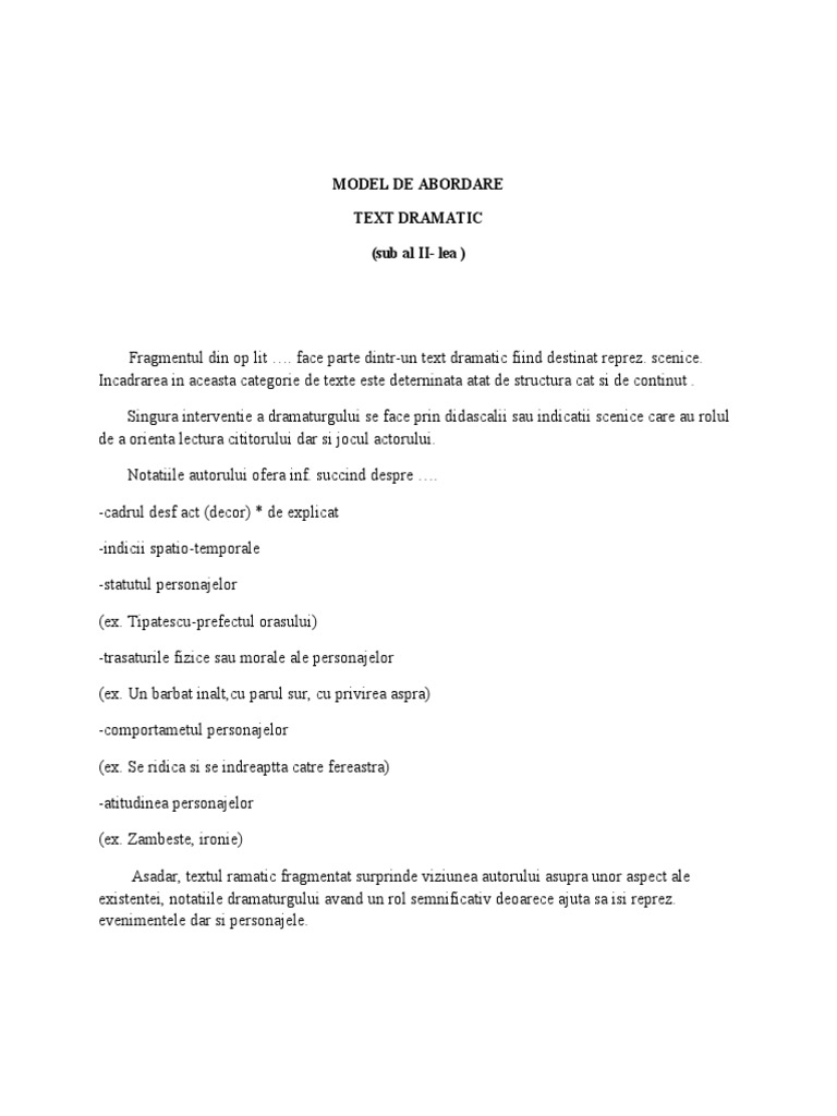 Model de Abordare A Textului Dramatic | PDF