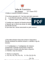 Ficha de Exercícios: Tema: Isomeria Dos Alcanos 10 Classe-2022