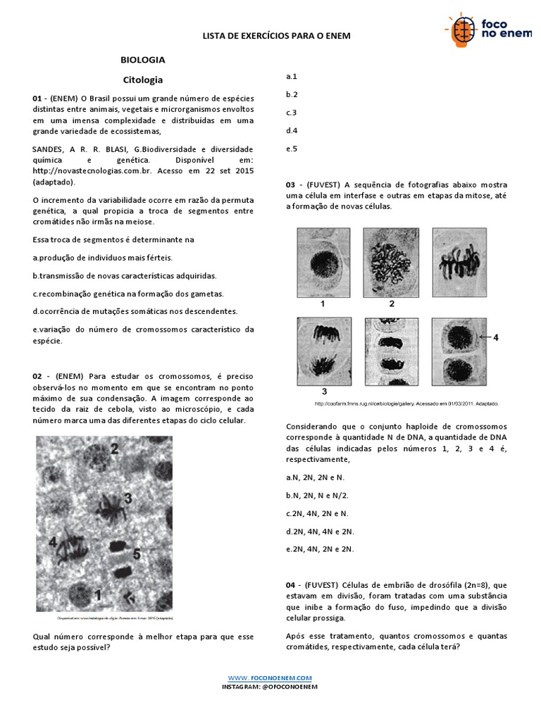 Questoes Sobre Citologia | PDF
