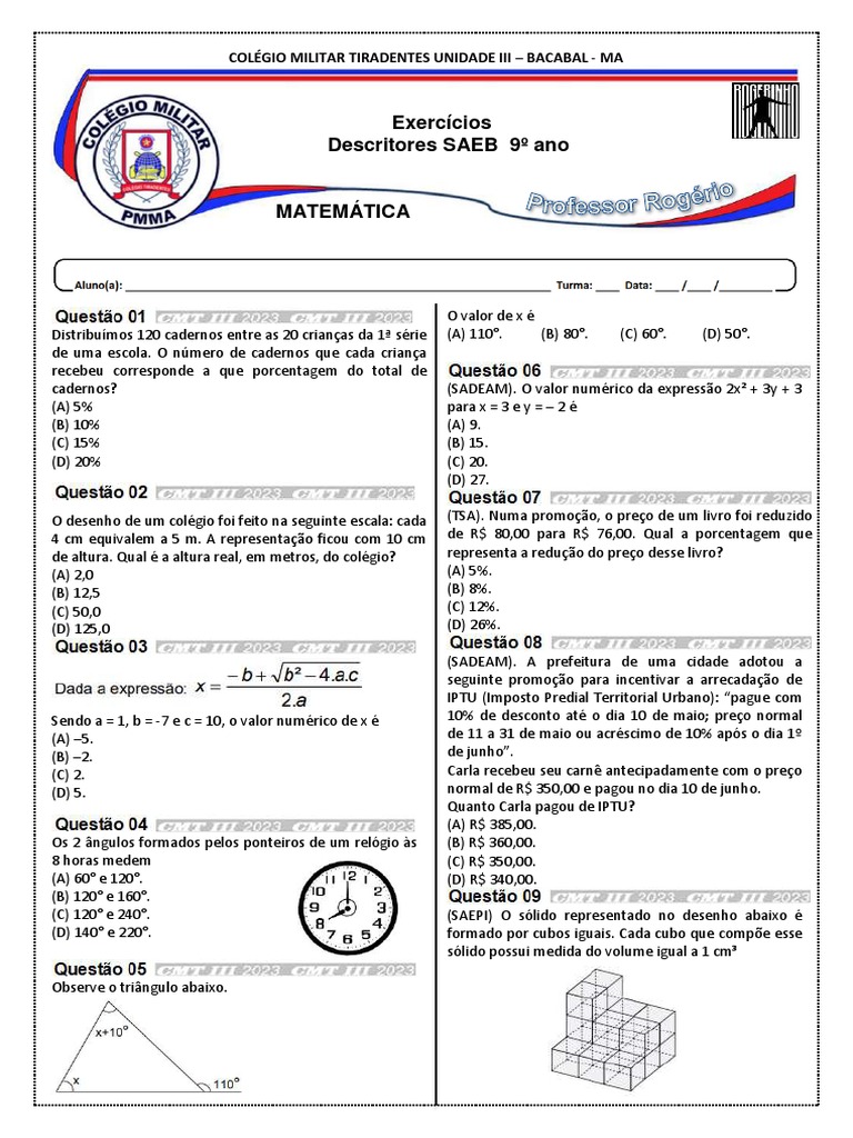 Exercicios Descritores 9 Ano | PDF | Quilograma | Número real