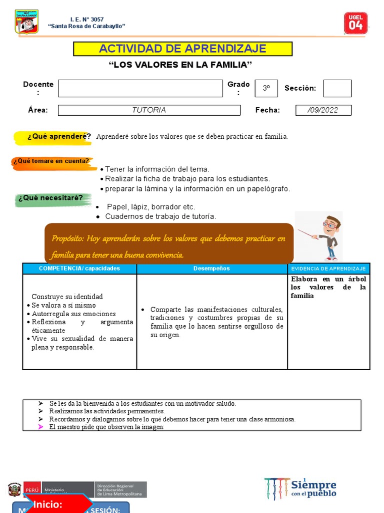 Activ. 3º Tutoria Los Valores en La Familia | PDF | Cognición