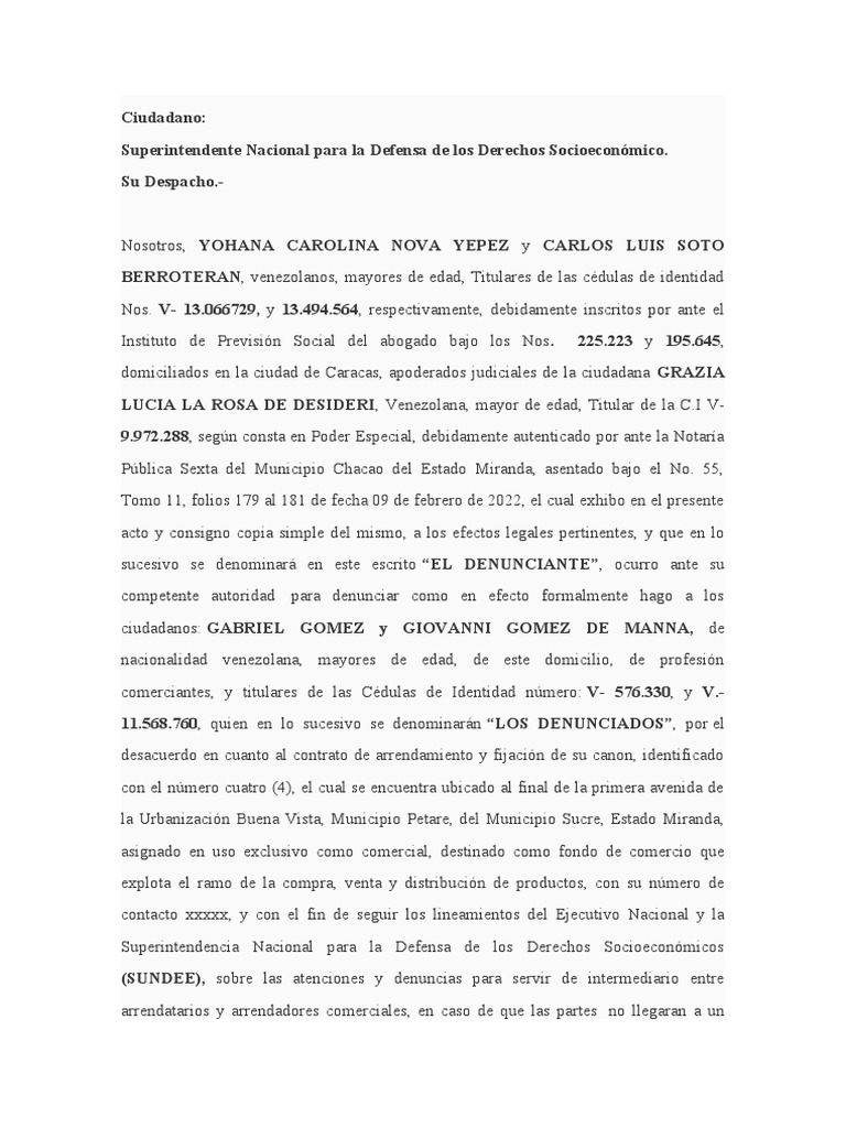 Carta Sundde Denuncia Local Señor Paolo | PDF | Debido al proceso ...