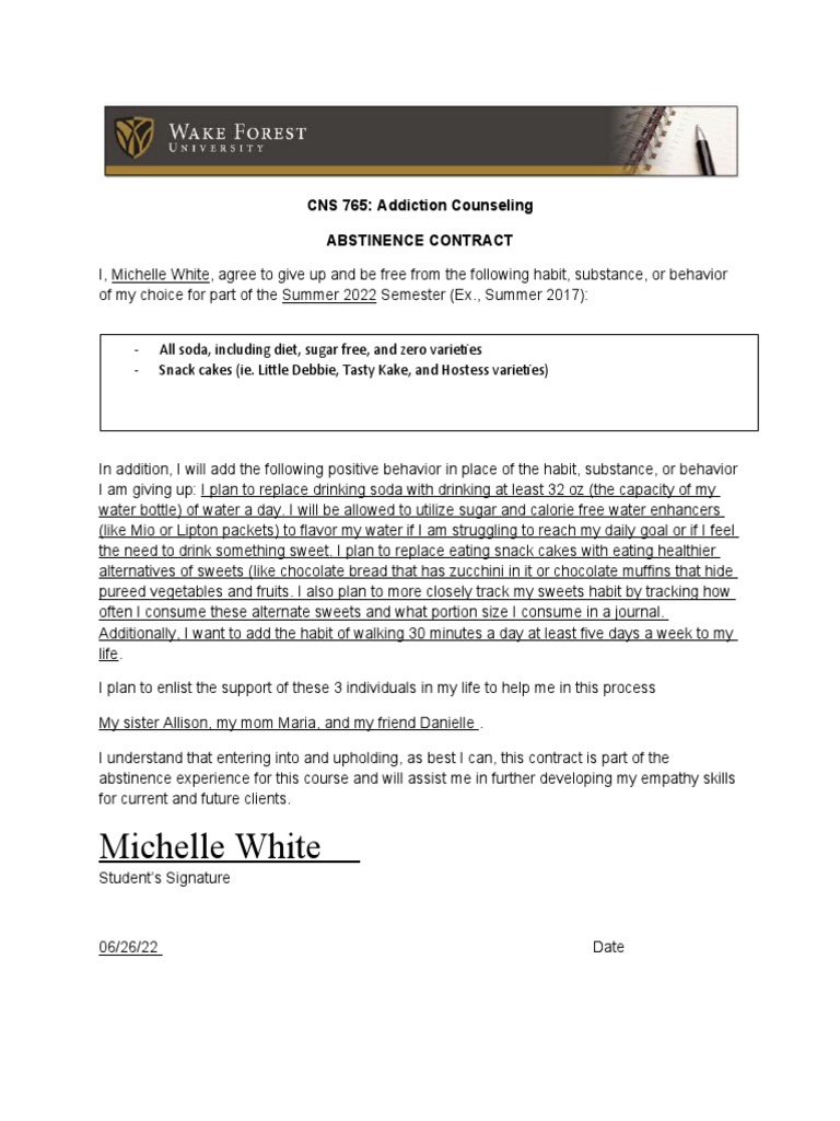 abstinence contract PDF